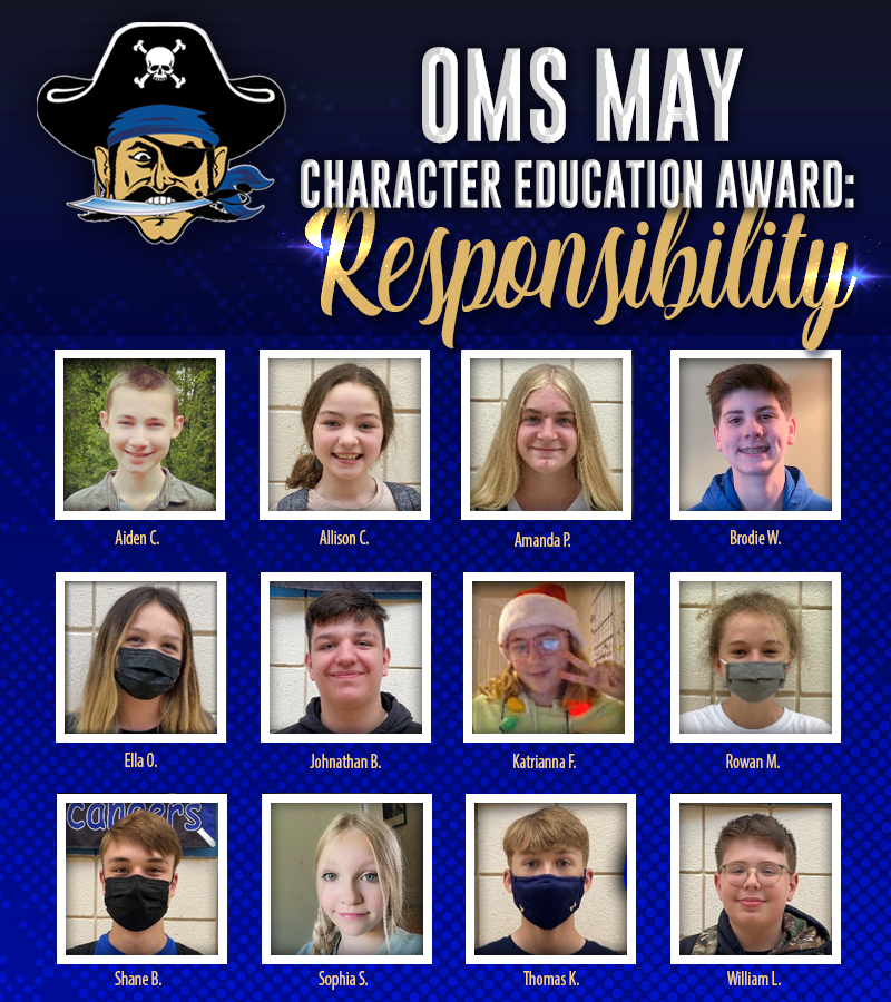 Oswego Middle School Students Who Received May Character Education Award for Responsibility